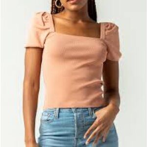 West of Melrose square away puff sleeve peach top size XS